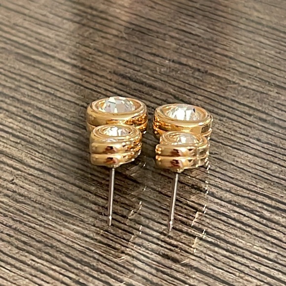 Vintage Swarovski Crystal Three Stone Drop Earrings, Gold-tone - Picture 5 of 16